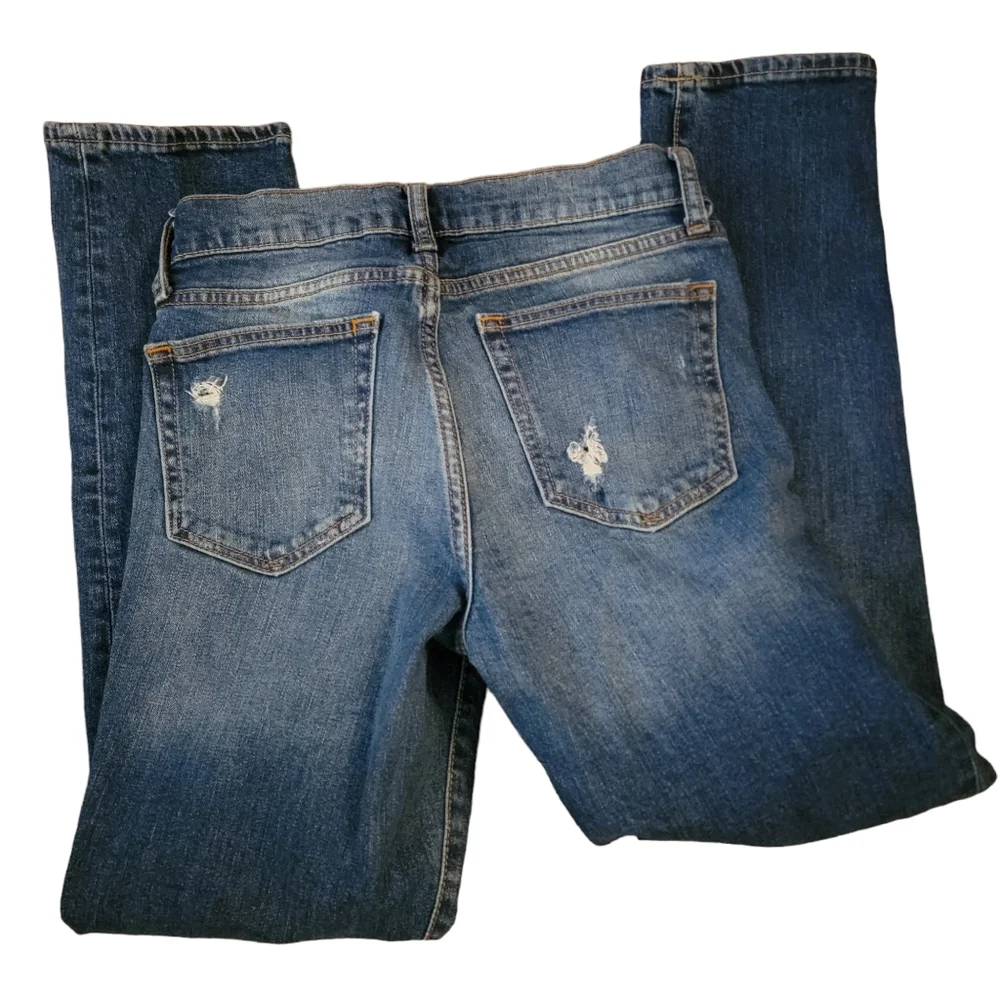 Gap Womens Blue Regular Fit Mid Wash‎ Distressed Straight Leg Jeans Size 28